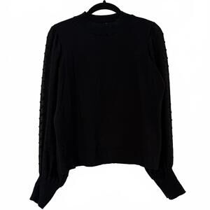 CeCe | Black Sheer Sleeve Textured Blouse | Size M